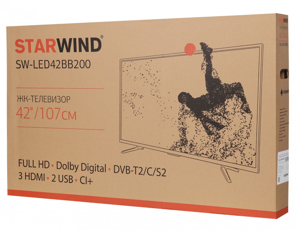 Телевизор LED Starwind 42" SW-LED42BB200 черный/FULL HD/60Hz/DVB-T/DVB-T2/DVB-C/DVB-C2/DVB-S/DVB-S2/USB (RUS)