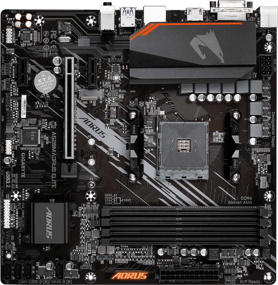 Материнская плата Gigabyte A520M AORUS ELITE Soc-AM4 AMD A520 4xDDR4 mATX AC`97 8ch(7.1) GbLAN RAID+DVI+HDMI