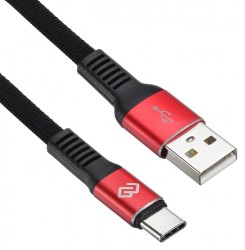 Кабель Digma USB (m)-USB Type-C (m) 1.2м черный/красный плоский