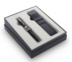 Набор Parker Sonnet GIFT 20 (2121710) Black GT ручка перьевая M черные чернила в компл.:чехол для ручки подар.кор.