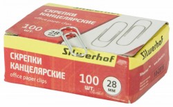 Скрепки Silwerhof 491029 металл оцинкованные 28мм (упак.:100шт) картонная коробка