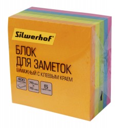 Блок самоклеящийся бумажный Silwerhof 682157-00 76x76мм 400лист. 75г/м2 неон 5цв.в упак.