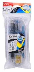 Готовальня Deli Exam EG30894 корпус голубой прозрачный пластик в компл.:линейка 15см/транспортир/2 угольника/карандаш мех./циркуль с мех.каранд.