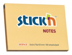 Блок самоклеящийся бумажный Stick`n 21392 76x101мм 100лист. 70г/м2 пастель оранжевый