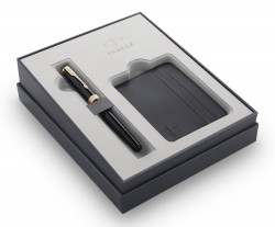 Набор Parker Sonnet GIFT 20 (2121991) Black GT ручка перьевая M черные чернила в компл.:футляр для кредитных карт подар.кор.