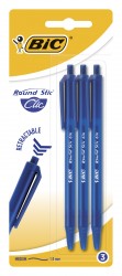 Набор шариковых ручек Bic ROUND STIC CLIC (926374) авт. 0.32мм корпус пластик синий синие чернила блистер (3шт)
