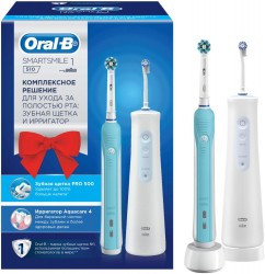 Набор электрических зубных щеток Oral-B SmartSmile 510 (Pro500+ Aquacare 4) белый/голубой