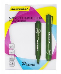 Маркер перманентный Silwerhof Prime пулевидный пиш. наконечник 1-3мм зеленый коробка