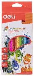 Карандаши цветные Deli EC00200 Color Emotion трехгранные липа 12цв. коробка/европод. (12шт)