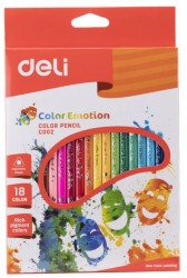 Карандаши цветные Deli Color Emotion EC00210 трехгранные липа 18цв. коробка/европод.