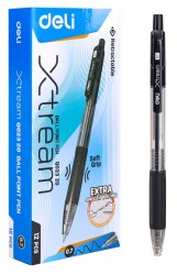 Ручка шариковая Deli EQ02320 X-tream авт. 0.7мм резин. манжета прозрачный/черный черные чернила