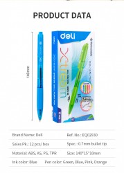 Ручка шариковая Deli EQ02930 X-tream авт. 0.7мм резин. манжета ассорти синие чернила
